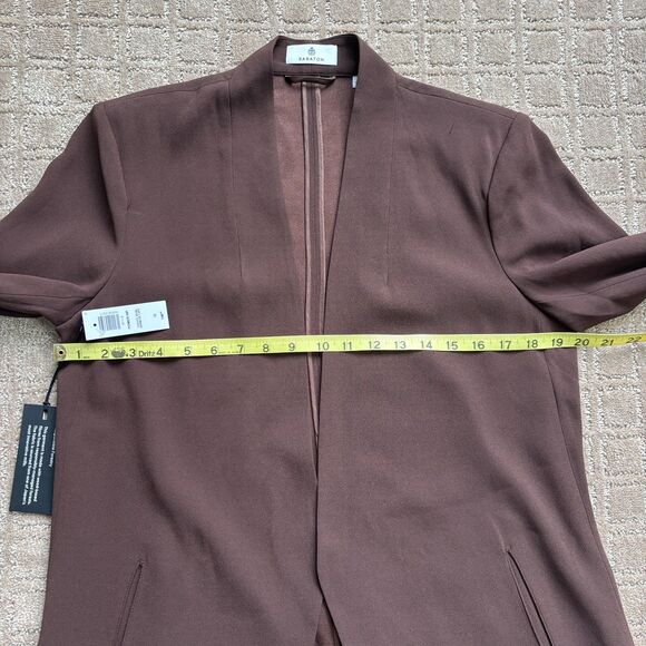 Babaton Power Hip Blazer Women's 10 Chocolate Brown Crepe Open Front Drape READ - Picture 9 of 11